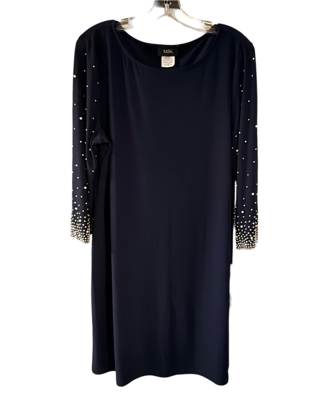 MSK Navy Pearl and Silver Accent Long Sleeve Knee Length Dress size XL